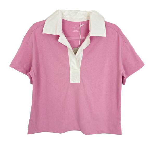 EVERLANE The Retro Jersey Polo Shirt S Mauve Pink Collar Top Oversized NWT B35 - Picture 2 of 7
